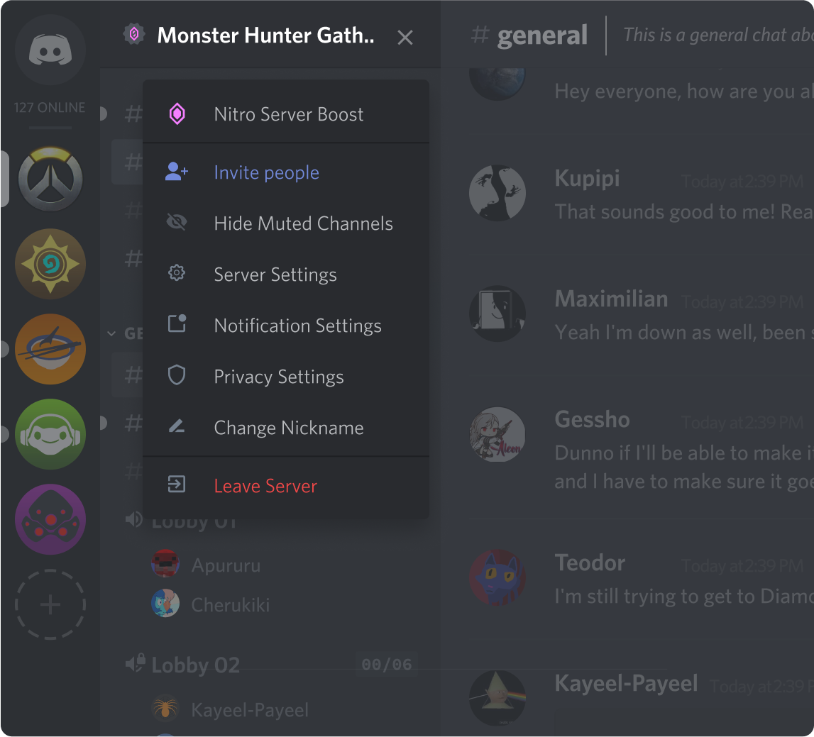 Server settings menu in a Discord server with Boosting entry point. Server name has a Level 3 Boosting badge indicator.