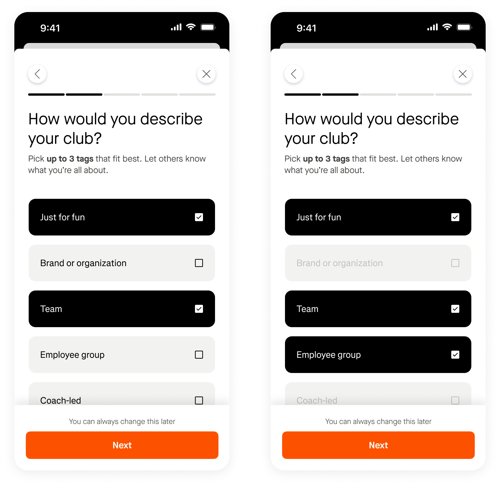 Variety of post-it notes on a Figma file. The notes contain various words and phrases resulting from club names and descriptions data